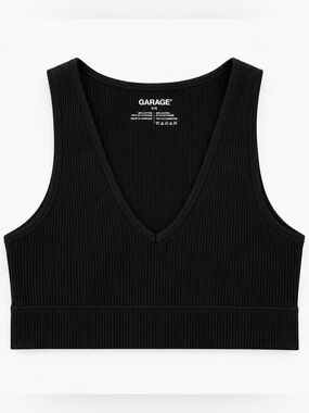Garage Black Ribbed V-Neck Crop Camisole